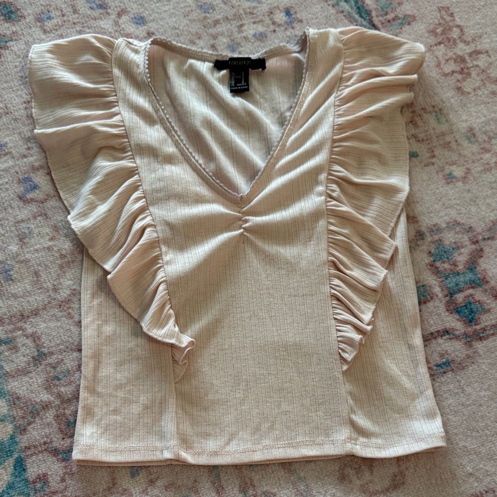 Forever 21 Ruffled V-Neck Blouse in Light Pink